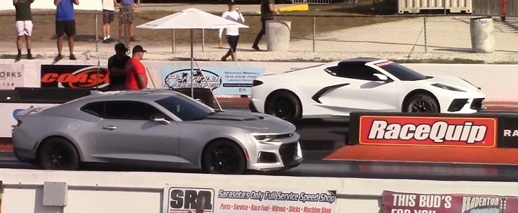 full bolt-on chevy camaro zl1 drags “quickest” c8 corvette, it's not even close
