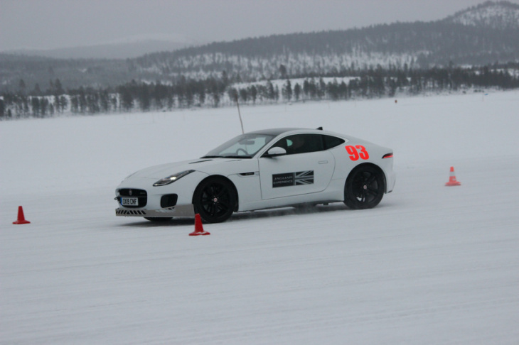 jaguar ice academy teaches car control on a frozen lake in sweden