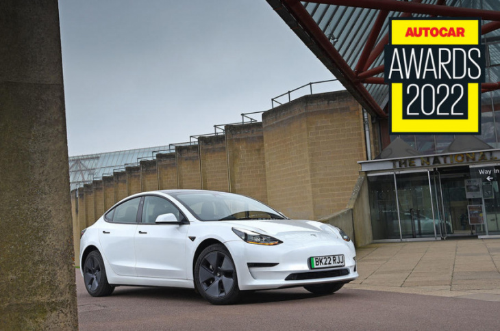 autocar awards 2022:  tesla model 3 named best company car