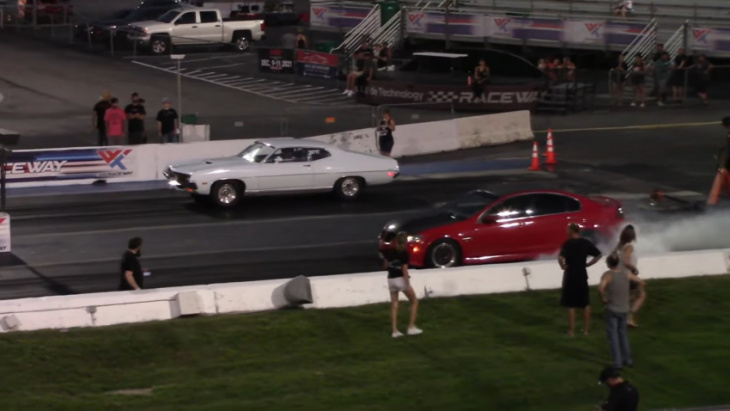 1971 ford torino gt drags gt500, cts-v, turbo silverado, g8, and blows them away
