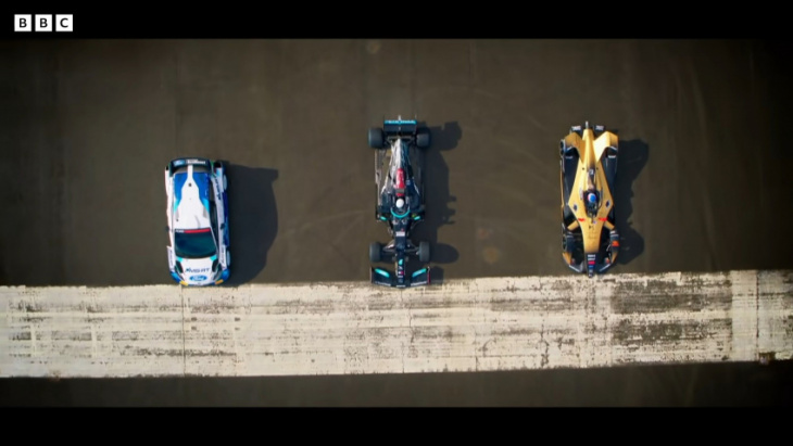top gear drag races f1 car against formula e and wrc cars, it’s not even close