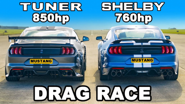 tuned ford mustang gt with 850 hp tries to take down the shelby gt500