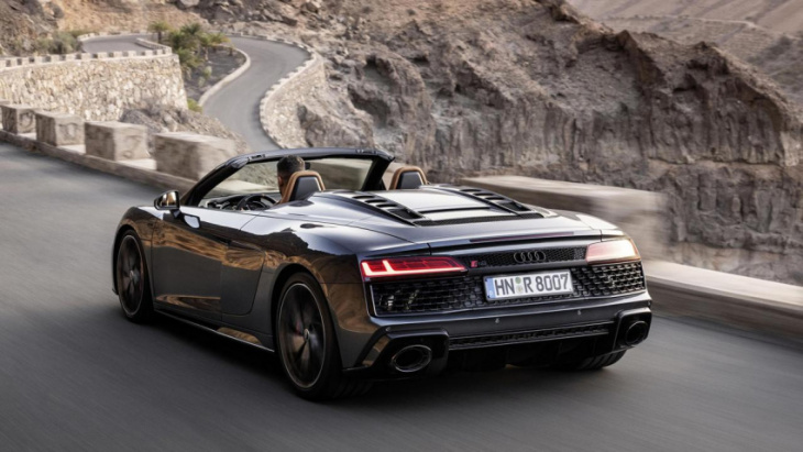 audi r8 performance rwd spyder review: drop-top 562bhp noise-machine tested