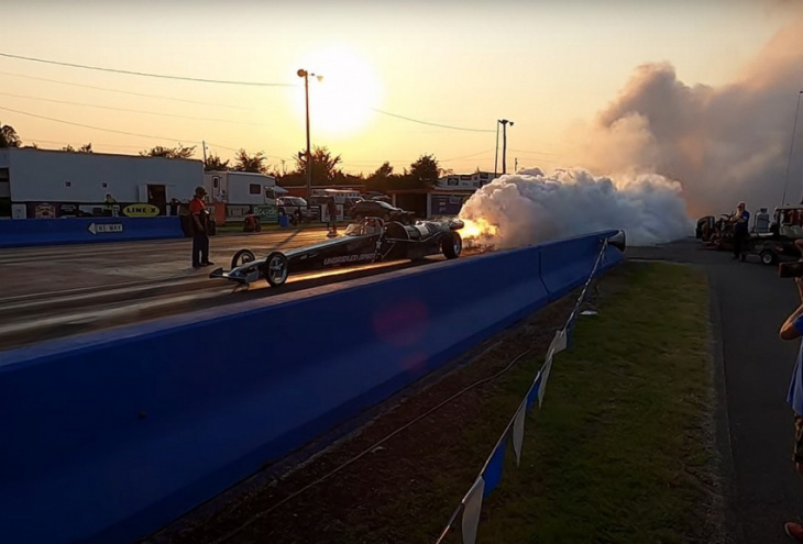 watch a jet-powered, flame-spitting dragster hit almost 300 mph on the quarter-mile