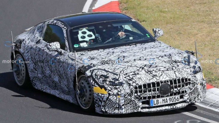 new mercedes-amg gt spy shots capture coupe with plug-in powertrain