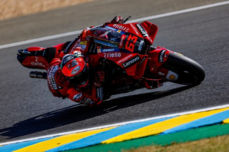bagnaia beats lap record to score second straight pole at le mans ahead of miller