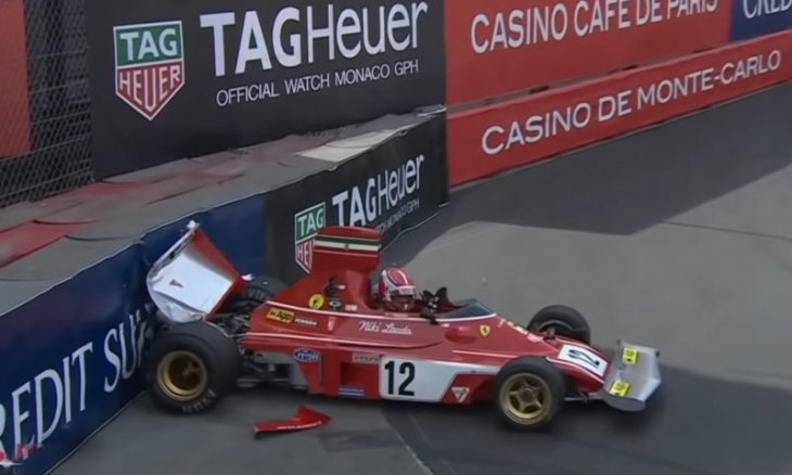 watch: leclerc puts ex-lauda f1 car into barrier after brake failure