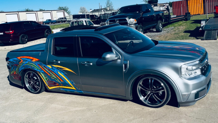 a slammed and bagged 2022 ford maverick xl makes an awesome mini truck