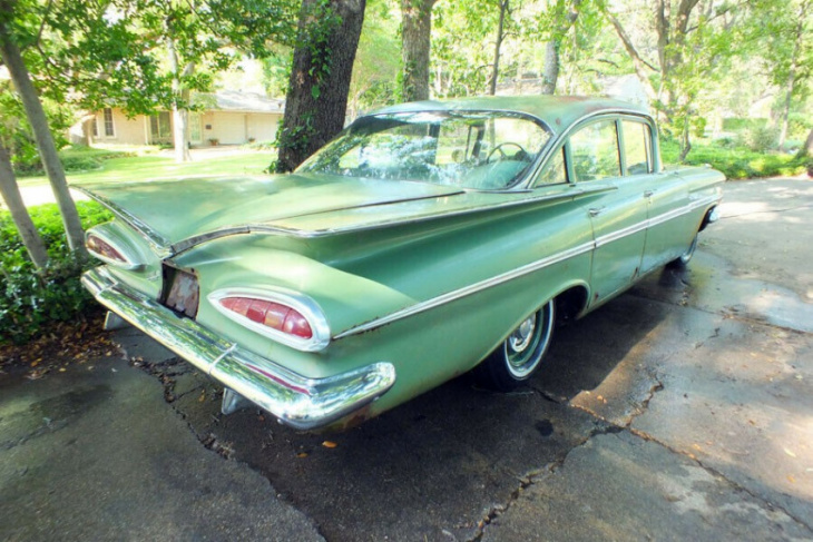 one-owner (1959) chevrolet bel air is original and unrestored – sitting for decades…