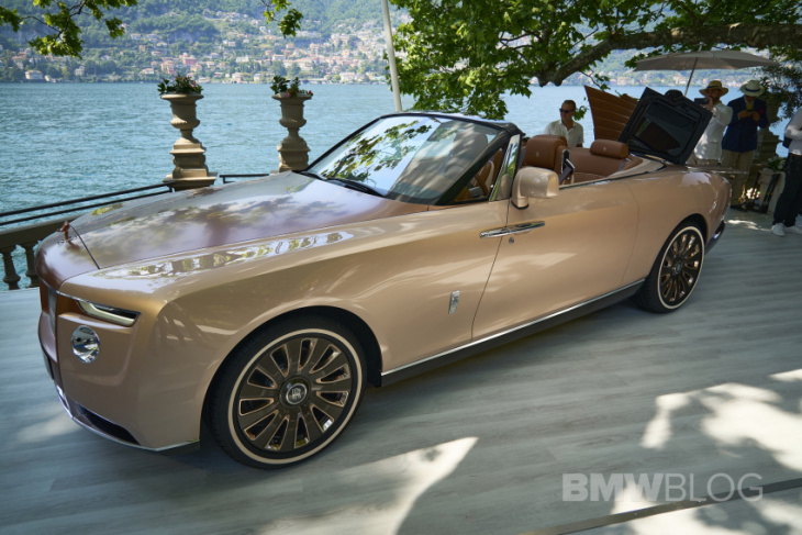 rolls-royce boat tail looks stunning on the shores of lake como