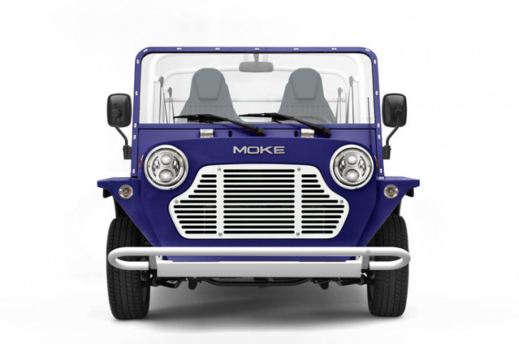 electric mini moke rolls off production line before summer deliveries