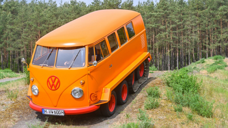 this one-off vw t1 bulli with four axles has just been restored