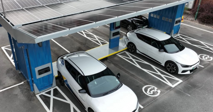 uk group introduces world's first pop-up mini solar car park and ev charging hub