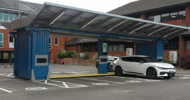 uk group introduces world's first pop-up mini solar car park and ev charging hub