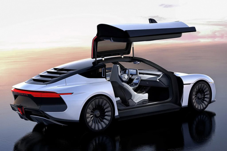 delorean alpha5 breaks cover with huge gullwing doors