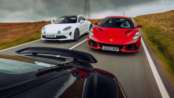 the big sportscar test: lotus emira vs porsche cayman vs alpine a110