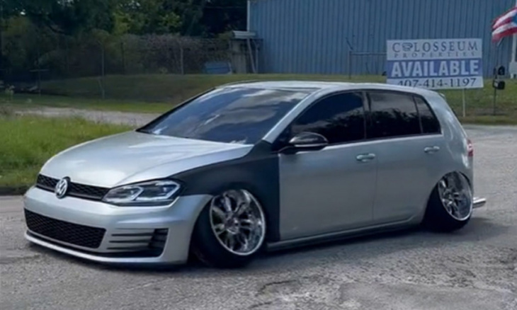 watch: slammed golf gti too low to be fueled with wheel on