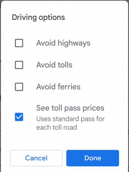 android, google maps can now give you toll estimates