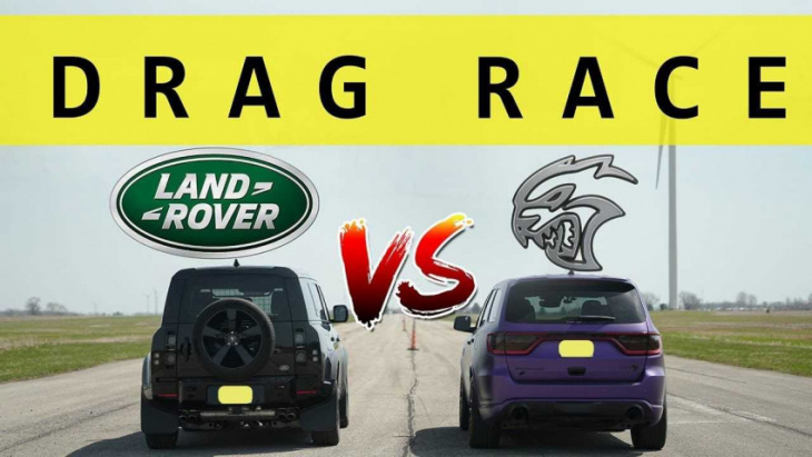 can dodge durango hellcat beat land rover defender v8 in a drag race?