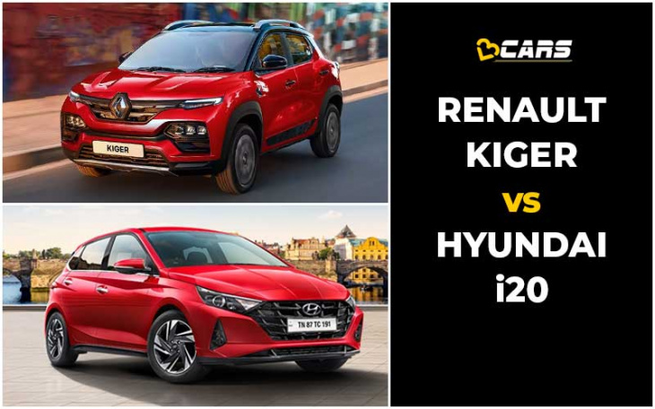 renault kiger vs hyundai i20 price, engine specs, dimensions comparison