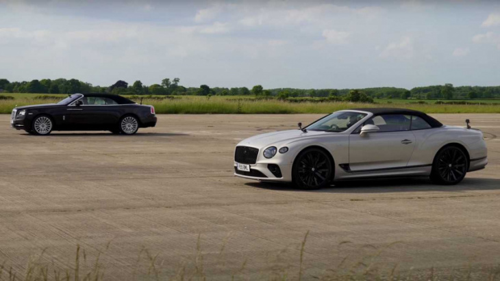 rr dawn faces bentley continental gtc speed in posh, open-top drag race