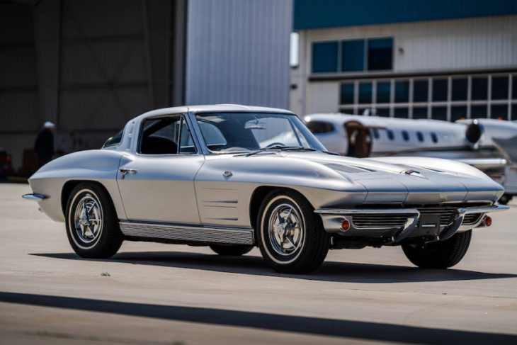 gorgeous sebring silver 1963 corvette split-window is as photogenic as they get