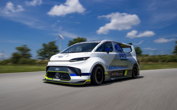 new ford supervan unveiled and this time its electric ... with 1,973bhp