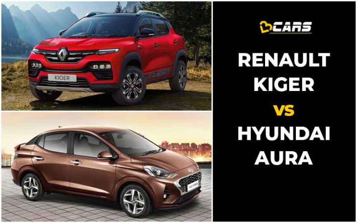 renault kiger vs hyundai aura price, engine specs, dimensions comparison