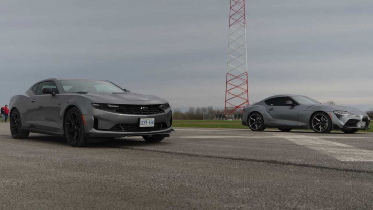see how chevrolet camaro lt1 performs in drag races against toyota supra