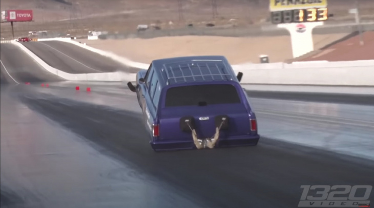this incredible chevy chevelle malibu wagon drag racer does a wheelie and wins
