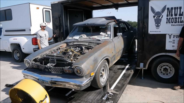 ford maverick v8 with lawn mower carb makes hilariously low hp on dyno