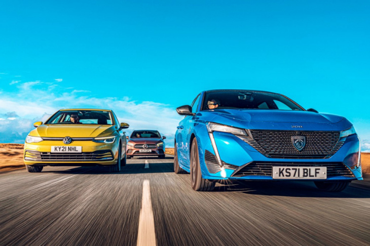 peugeot 308 vs vw golf vs mercedes a-class plug-in hybrid group test (2022) review