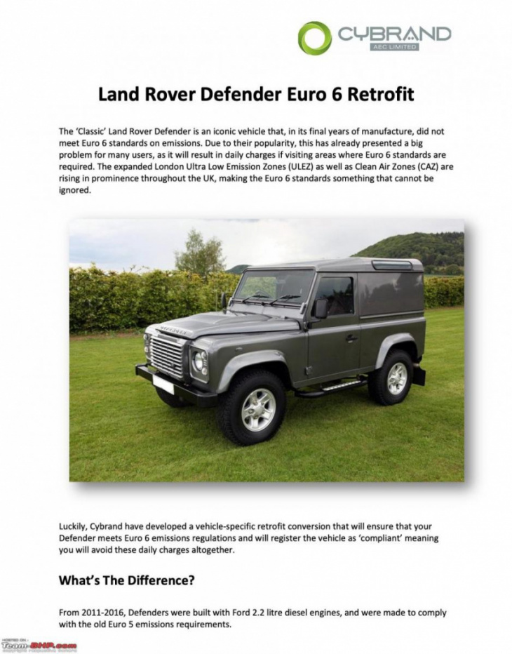 converting my land rover defender 90 to meet euro 6 emission standards