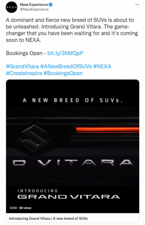 android, maruti suzuki flagship suv to bear grand vitara badge - bookings open