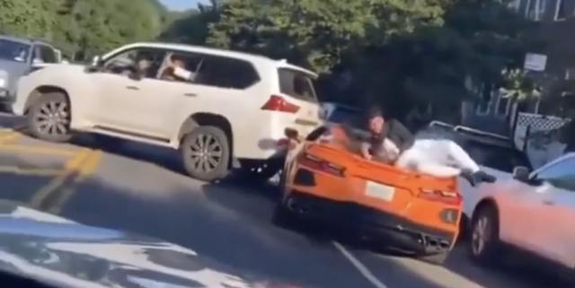 watch this distracted c8 corvette driver slam straight into the back of a lexus lx
