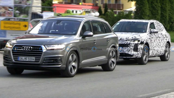 2024 audi q5 spied being towed by q7, did it break down?