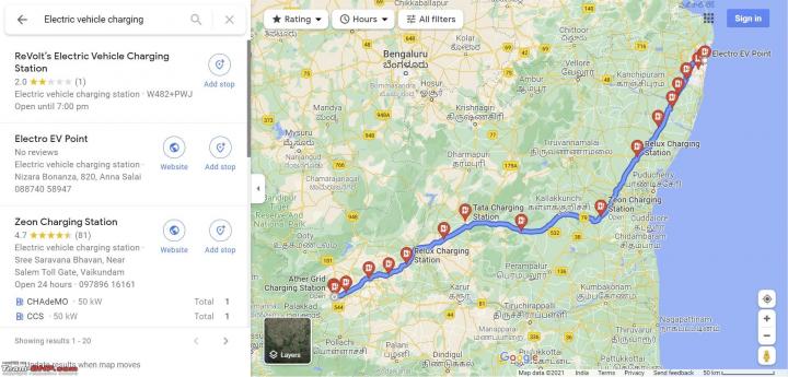 google maps testing hybrid & ev-specific navigation function