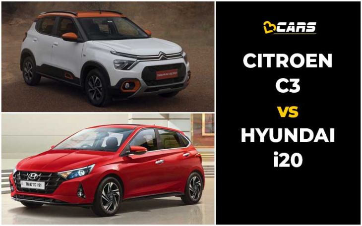 citroen c3 vs hyundai i20 price, engine specs, dimensions comparison