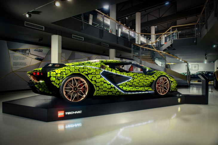 life-sized sián made entirely from lego lands in lamborghini's museum