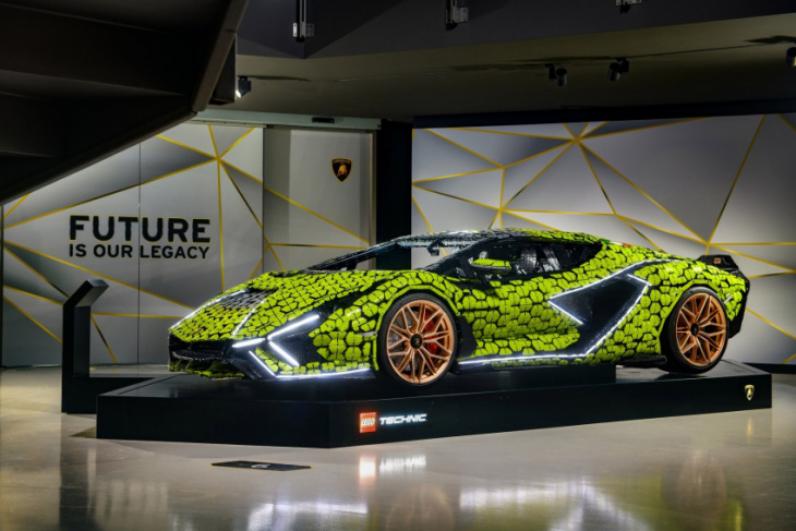 life-sized sián made entirely from lego lands in lamborghini's museum