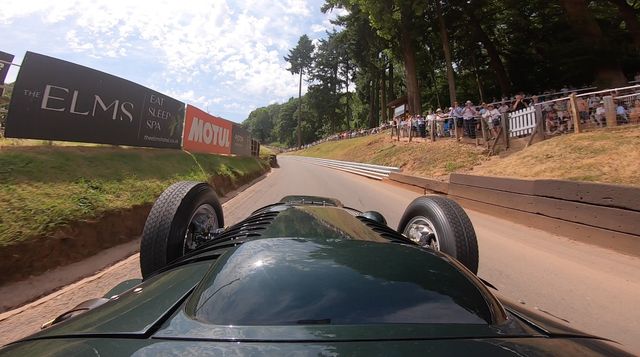 listen to god's own engine, the brm v16, screaming up a hill-climb