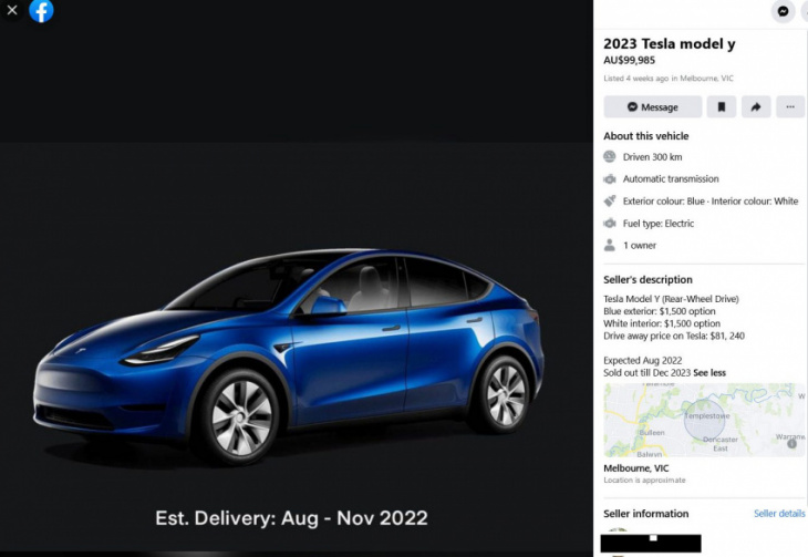 secondhand model y listed for $20,000 above sale price, before first new deliveries