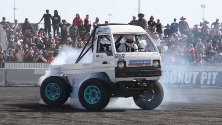 ls-swapped mitsubishi minicab has four-wheel steering and a death wish
