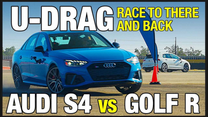 2022 vw golf r drag races audi s4 to show power isn't everything