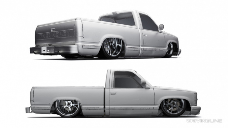 the low pro pre-slammed obs chevy truck chassis is the next big thing for custom pickup builders