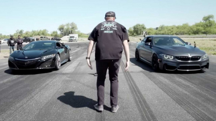 700-hp bmw m4 vs acura nsx drag race holds a surprising upset