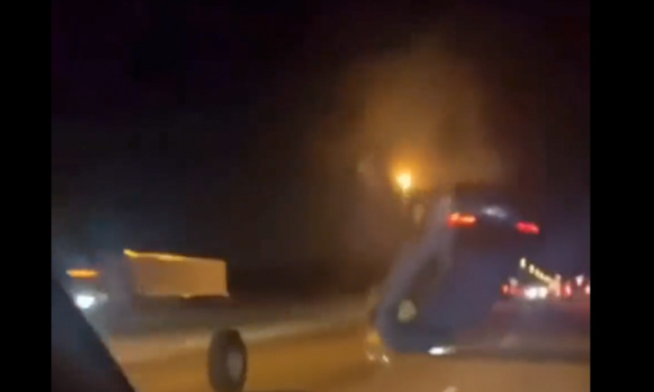 watch: stray wheel causes massive accident