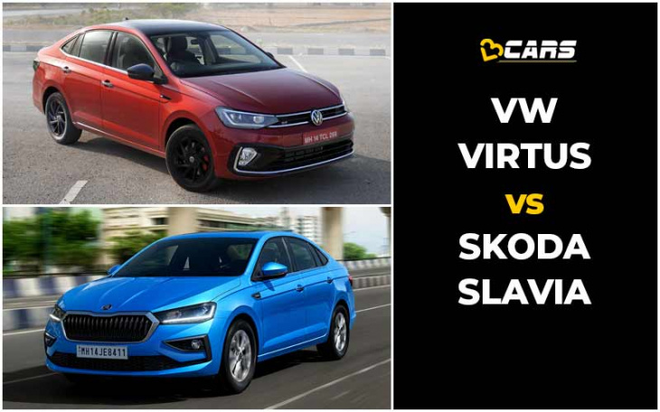 volkswagen virtus vs skoda slavia price, engine specs, dimensions comparison