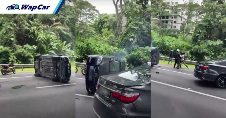 video: alleged police chase along salak highway ends in on its side