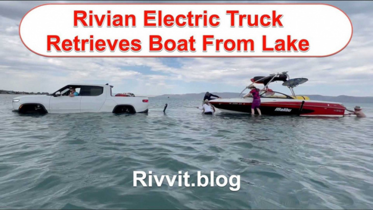 watch rivian r1t retrieve boat it launched into bear lake